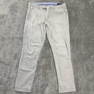 Polo Ralph Lauren Pants Mens 34X32 Flat Front Cream Chino Khaki Stretch Slim